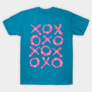 HUGS AND KISSES XOXO Romantic Love Valentines Day Lovecore Floral Pink Red - UnBlink Studio by Jackie Tahara T-Shirt